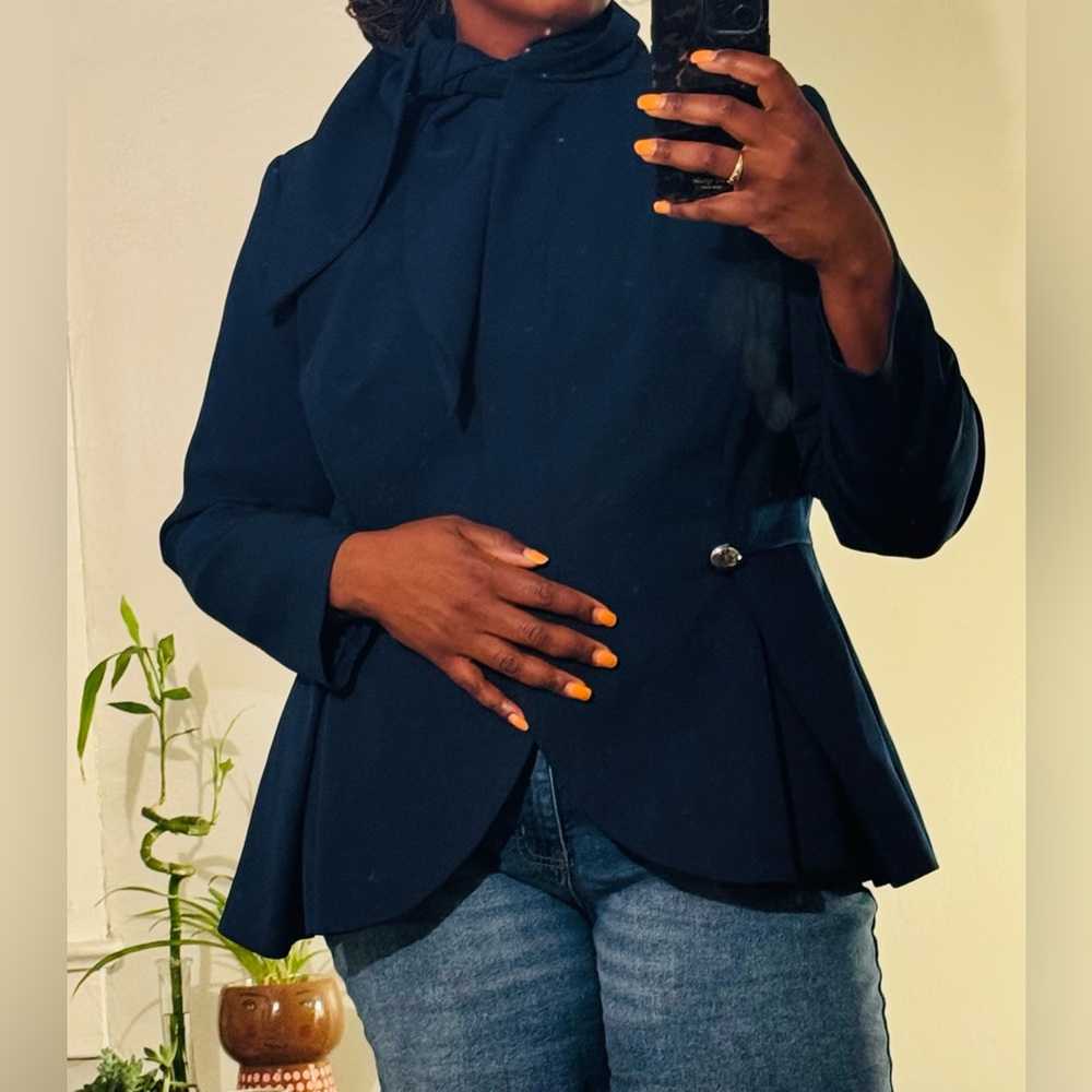 Eloquii Tie Neck Navy Blazer
